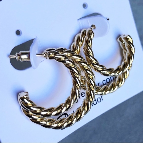 Rendor Victoria Earrings Gold Plated DoubleTwist Hoops - Picture 3 of 5